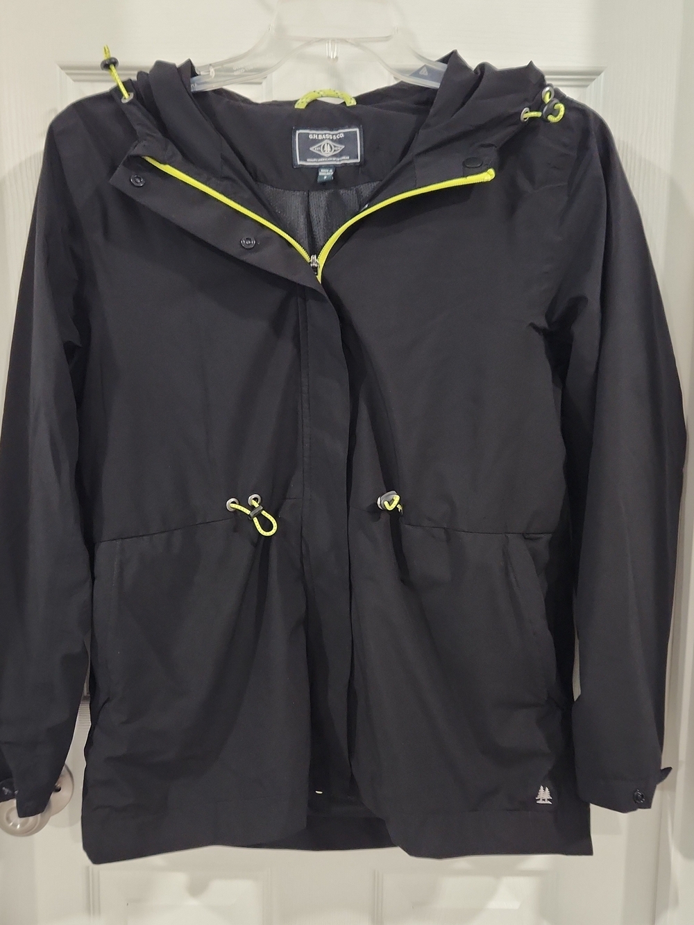 G.H.BASS & Co. Anorak Jacket Womens Small Black Neon Yellow Water Resistant Hood